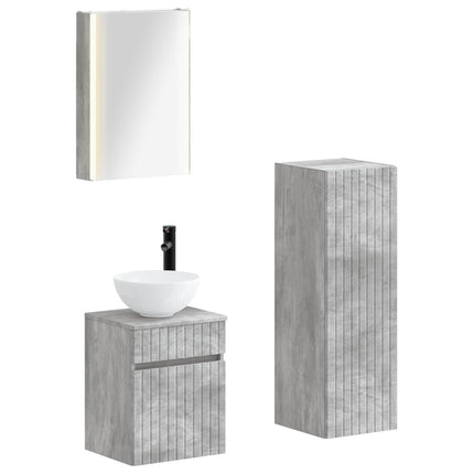 Badrumsmöbelset 4 pcs Betonggrå Konstruerat trä och glas
