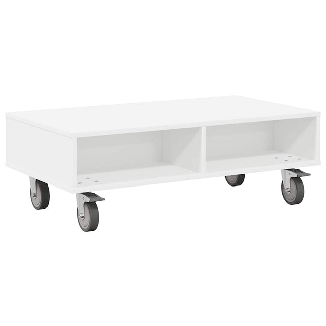 Sido bord med hjul Vit 90 x 50 x 30 cm Konstruerat trä