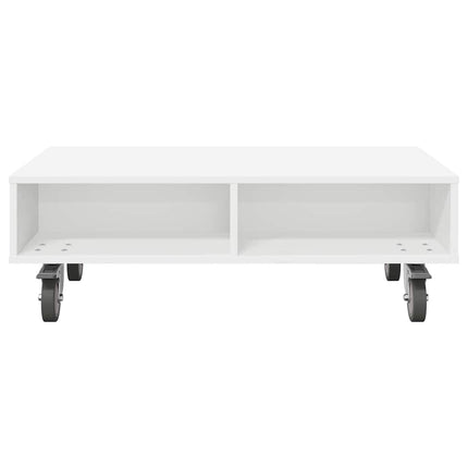 Sido bord med hjul Vit 90 x 50 x 30 cm Konstruerat trä