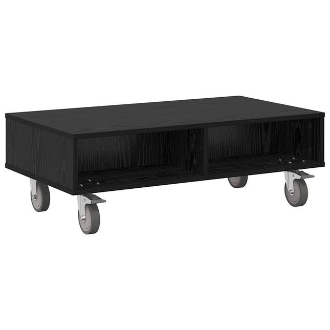 Sido bord med hjul Svart Ek 90 x 50 x 30 cm Konstruerat trä