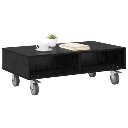 Sido bord med hjul Svart Ek 90 x 50 x 30 cm Konstruerat trä