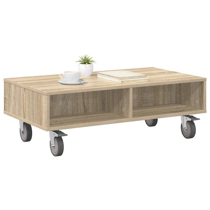 Sido bord med hjul Sonoma-ek 90 x 50 x 30 cm Konstruerat trä