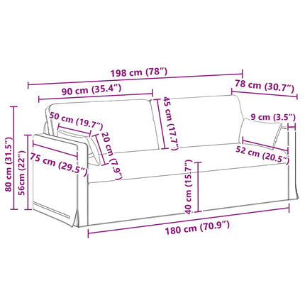 Soffset 2 pcs Blå 198 x 78 x 80 cm tyg