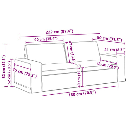 Soffset 2 pcs Ljusgrå 222 x 80 x 82 cm tyg