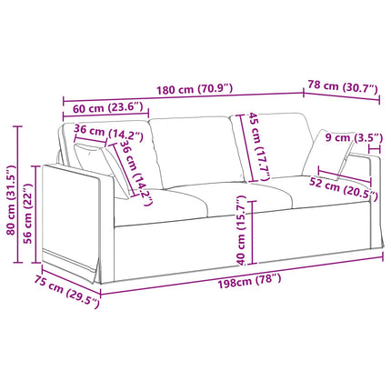 Soffa Vinröd 198 x 78 x 80 cm Sammet