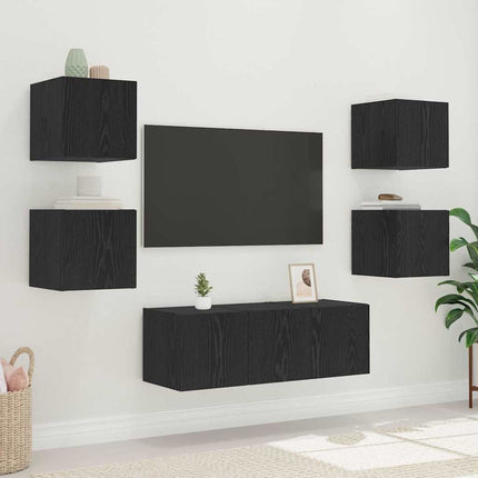 TV Vägghylla med LED Svart Ek 30,5 x 35 x 30 cm Konstruerat trä