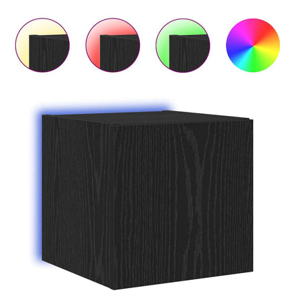 TV Vägghylla med LED Svart Ek 30,5 x 35 x 30 cm Konstruerat trä