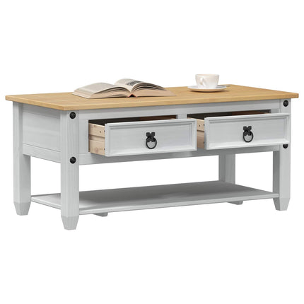Kaffeebord med låda Vit 100 x 48 x 45 cm Massiv furu
