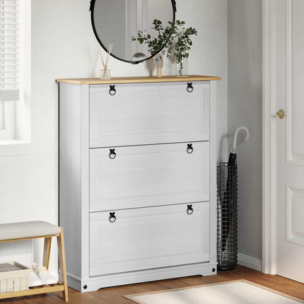 Skoskåp med låda Corona Vit 99 x 32 x 122 cm Massiv furu