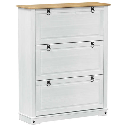 Skoskåp med låda Corona Vit 99 x 32 x 122 cm Massiv furu