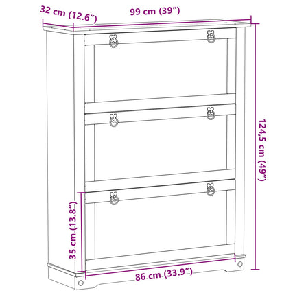 Skoskåp med låda Corona Vit 99 x 32 x 122 cm Massiv furu