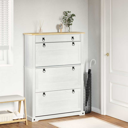 Skoskåp med låda Corona Vit 99 x 32 x 138 cm Massiv furu