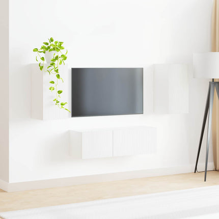 TV väggskåp set Väggmonterad 4 pcs Vit Konstruerat trä