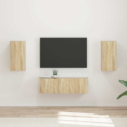 TV väggskåp set Väggmonterad 4 pcs Sonoma-ek Konstruerat trä