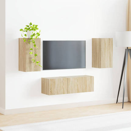 TV väggskåp set Väggmonterad 4 pcs Sonoma-ek Konstruerat trä