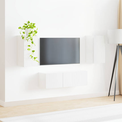 TV väggskåp set 4 pcs Högblanka vita Konstruerat trä