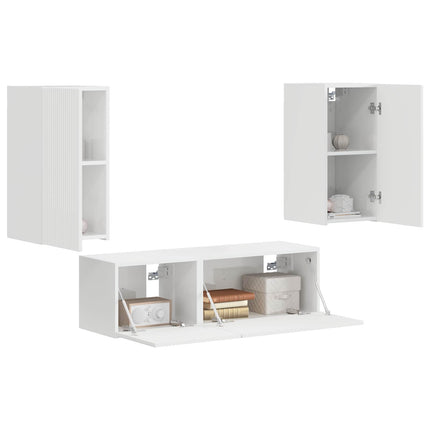 TV väggskåp set 4 pcs Högblanka vita Konstruerat trä