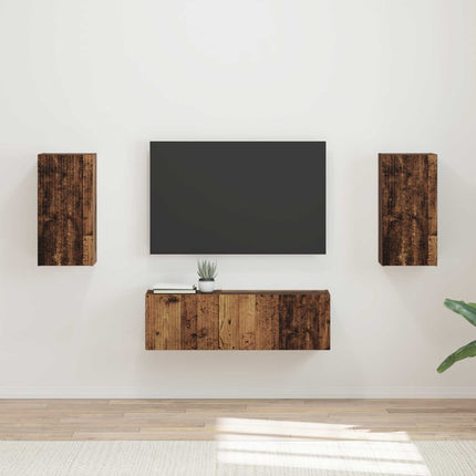 TV väggskåp set Väggmonterad 4 pcs Gammalt trä Konstruerat trä