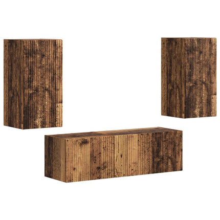 TV väggskåp set Väggmonterad 4 pcs Gammalt trä Konstruerat trä