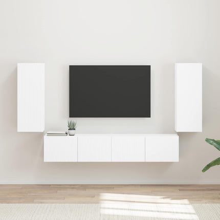 TV väggskåp set Väggmonterad 4 pcs Vit Konstruerat trä