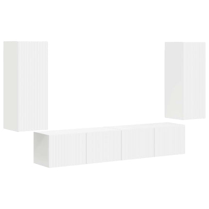 TV väggskåp set Väggmonterad 4 pcs Vit Konstruerat trä