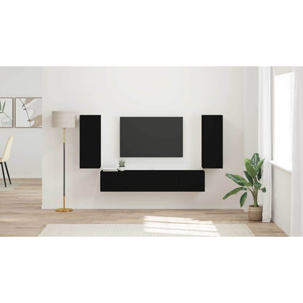 TV väggskåp set 4 st Svart Konstruerat trä