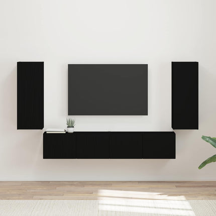 TV väggskåp set Väggmonterad 4 pcs Svart Konstruerat trä