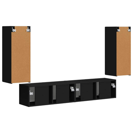 TV väggskåp set Väggmonterad 4 pcs Svart Konstruerat trä