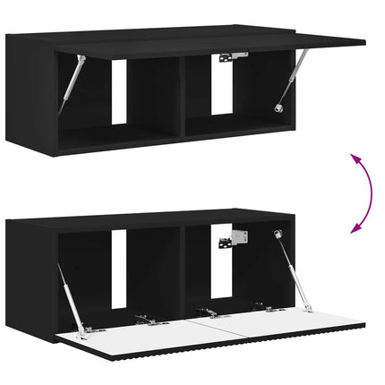 TV väggskåp set Väggmonterad 4 pcs Svart Konstruerat trä
