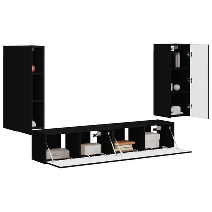 TV väggskåp set Väggmonterad 4 pcs Svart Konstruerat trä