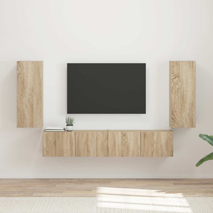 TV väggskåp set Väggmonterad 4 pcs Sonoma-ek Konstruerat trä