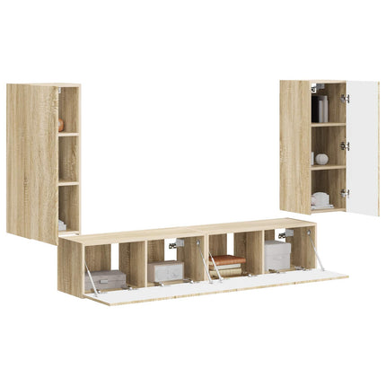 TV väggskåp set Väggmonterad 4 pcs Sonoma-ek Konstruerat trä