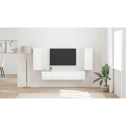 TV väggskåp set 4 st Högblanka vita Konstruerat trä