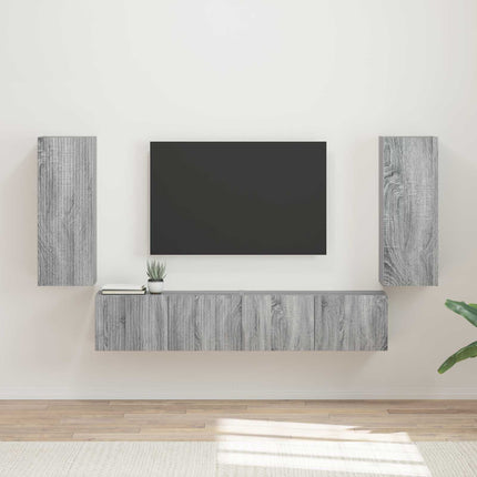 TV väggskåp set Väggmonterad 4 pcs Grå Sonoma Konstruerat trä