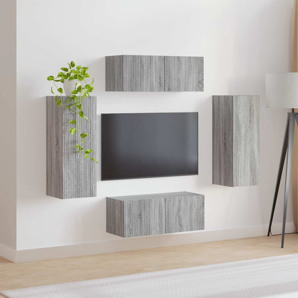 TV väggskåp set Väggmonterad 4 pcs Grå Sonoma Konstruerat trä
