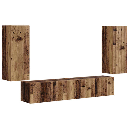 TV väggskåp set Väggmonterad 4 pcs Gammalt trä Konstruerat trä