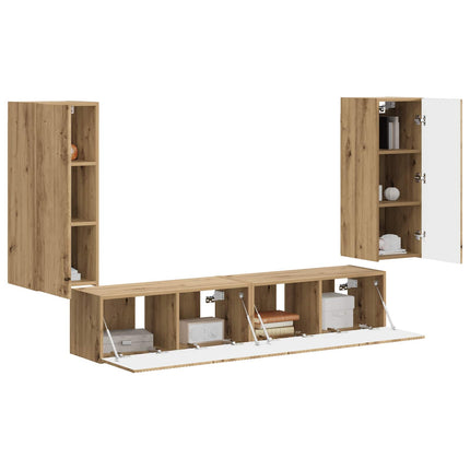TV väggskåp set Väggmonterad 4 pcs Artisan Ek Konstruerat trä