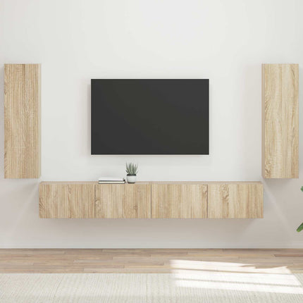 TV väggskåp set Väggmonterad 4 pcs Sonoma-ek Konstruerat trä