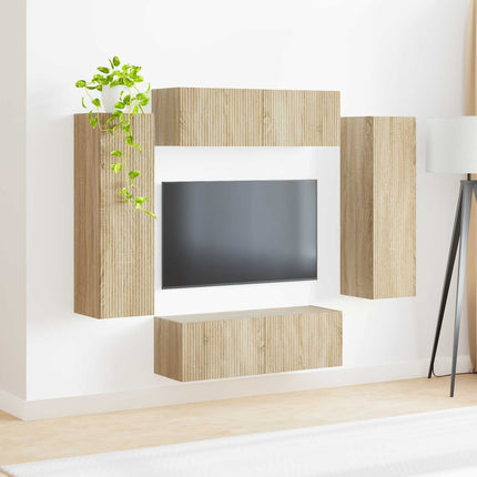TV väggskåp set Väggmonterad 4 pcs Sonoma-ek Konstruerat trä