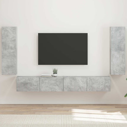 TV väggskåp set Väggmonterad 4 pcs Betonggrå Konstruerat trä