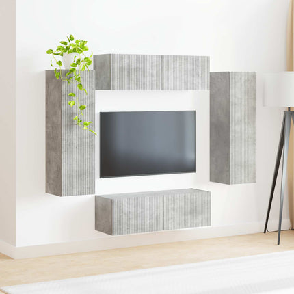 TV väggskåp set Väggmonterad 4 pcs Betonggrå Konstruerat trä