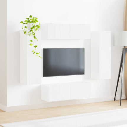 TV väggskåp set 4 pcs Högblanka vita Konstruerat trä