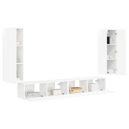 TV väggskåp set 4 pcs Högblanka vita Konstruerat trä
