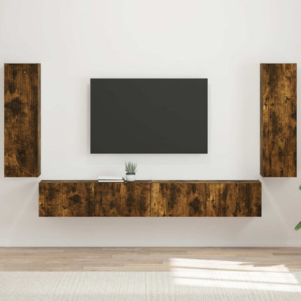 TV väggskåp set Väggmonterad 4 pcs Rökt ek Konstruerat trä