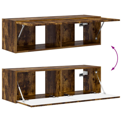 TV väggskåp set Väggmonterad 4 pcs Rökt ek Konstruerat trä