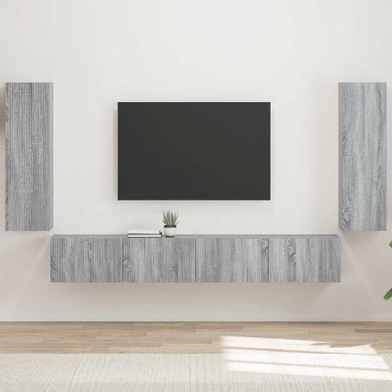 TV väggskåp set Väggmonterad 4 pcs Grå Sonoma Konstruerat trä