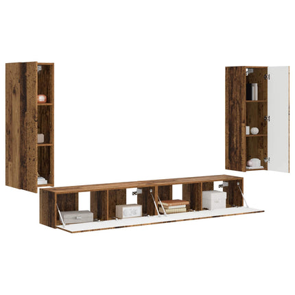 TV väggskåp set 4 pcs 29,5 x 31 x 100 cm Gammalt trä