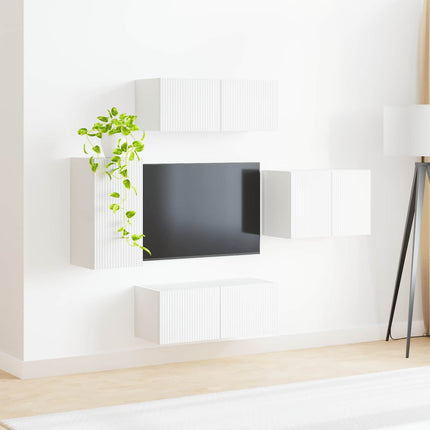 TV väggskåp set Väggmonterad 4 pcs Vit Konstruerat trä