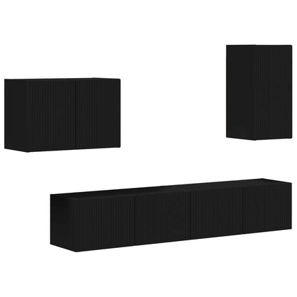 TV väggskåp set Väggmonterad 4 pcs Svart Konstruerat trä