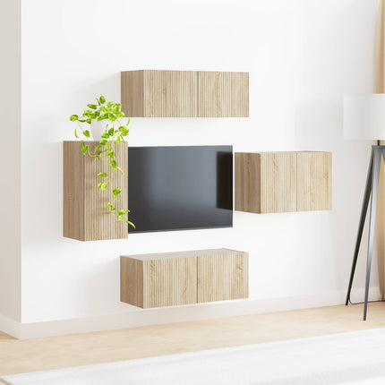 TV väggskåp set Väggmonterad 4 pcs Sonoma-ek Konstruerat trä